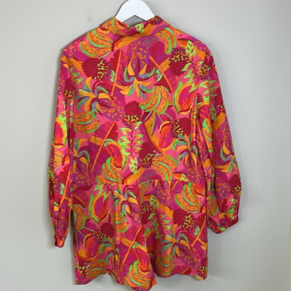 Farm Rio x Anthropologie Long Sleeve Printed Collared Romper Pink Sz M NEW - Picture 6 of 12